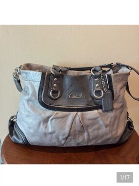 Coach 17096  Ashley  tri-color satchel shoulder/Crossbody bag  leather gray 
EUC